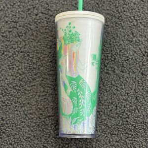 Starbucks Siren Mermaid 24oz Plastic Tumbler Silver Green 011137577